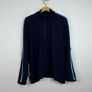 Icebreaker Merino Wool 1/4 Zip Sweater Mens Navy Blue Stripe 320 Sport Pullover